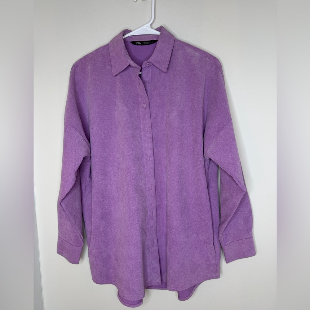 Zara Purple Lilac Casual Corduroy Button Front Oversized Shirt Jacket Shacket XS - Picture 2 of 16